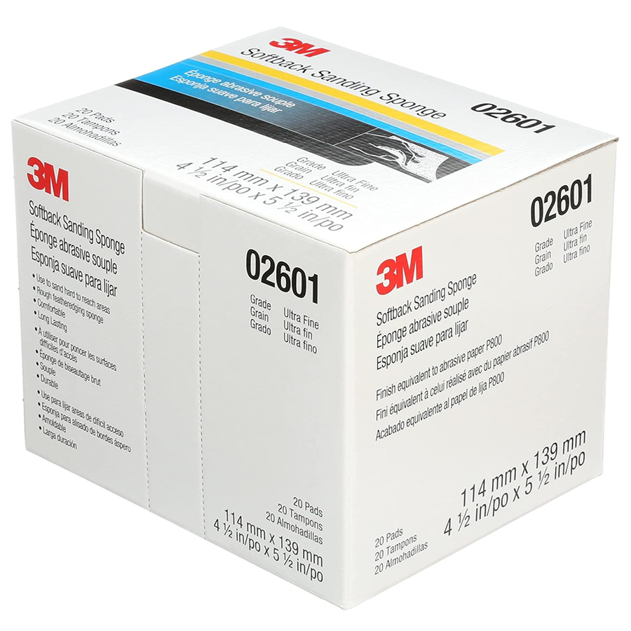 3M 02601 Ultrafine (P800 equiv) Grit Softback Sanding Sponge 4.5 in x 5.5 in
