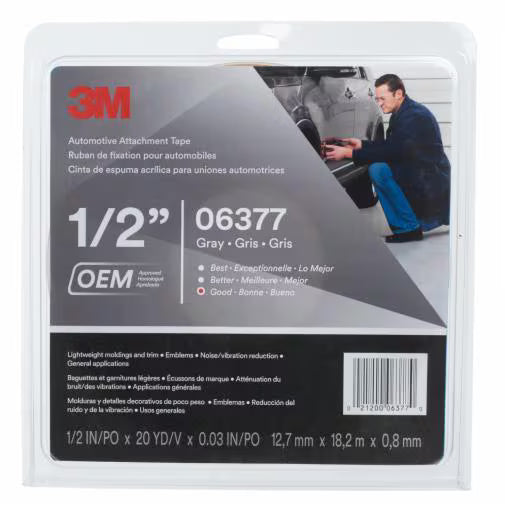3M 06377 Automotive Attachment Tape Double-Sided Automotive Tape 1/2 in x 20 yd