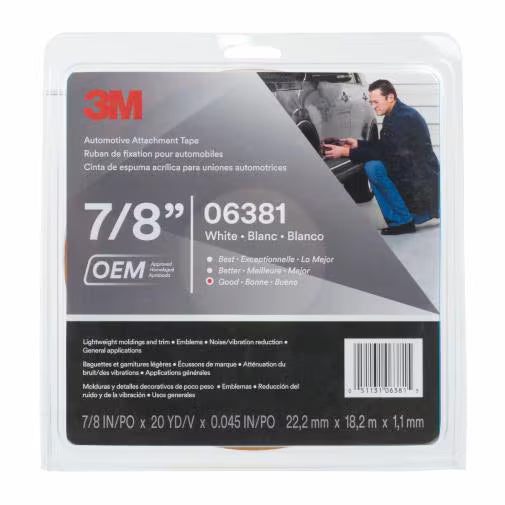 3M 06381 Automotive Attachment Tape Double-Sided Automotive Tape 7/8 in x 20 yd