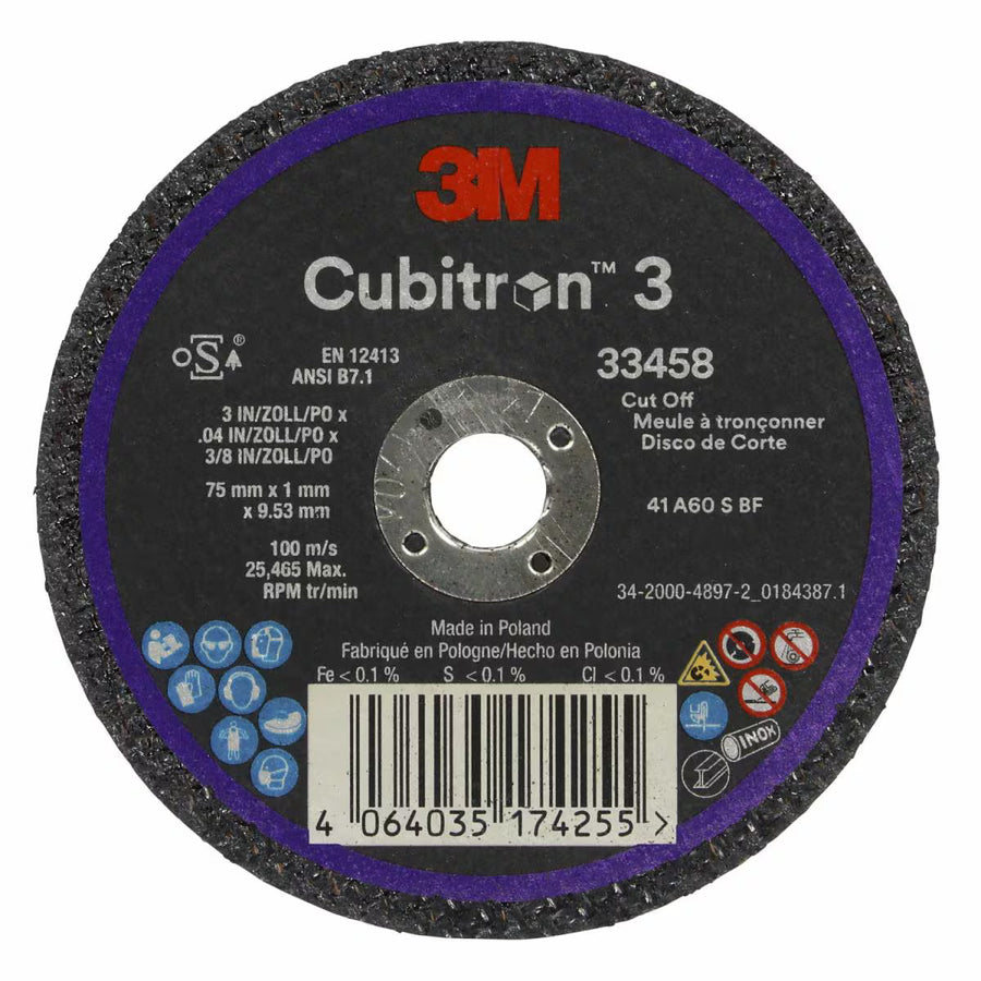 3M 33458 Cubitron II Cut-Off Wheel 3 in x 0.04 in x 3/8 in