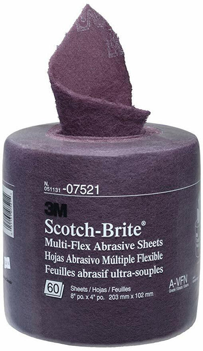 3M 07521 Very Fine Grit Scotch-Brite Multi-Flex Abrasive Sheet Roll 8 in x 4 in roll