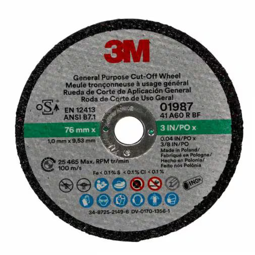 3M 01987 General Purpose Cut-Off Cut-Off Wheel 3 in x 1/32 in