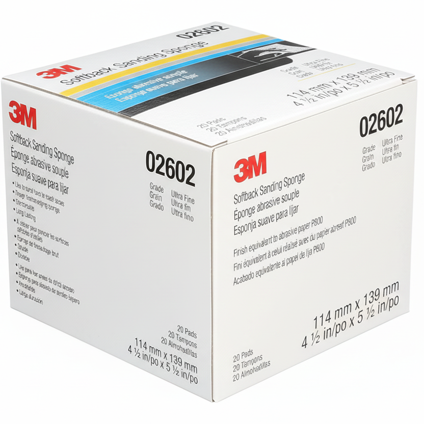 3M 02602 Ultrafine (P800 equiv) Grit Softback Sanding Sponge 4.5 in x 5.5 in