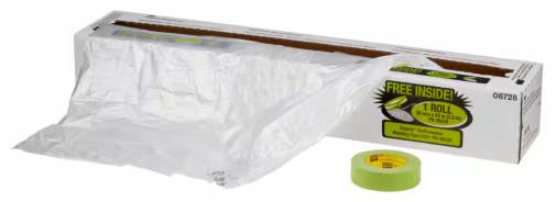3M 06728 Masking Sheeting Plastic Masking Sheeting with Tape 16 ft x 400 ft
