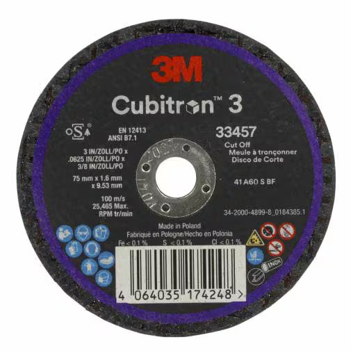 3M 33457 Cubitron II Cut-Off Wheel 3 in x 0.0625 in x 3/8 in
