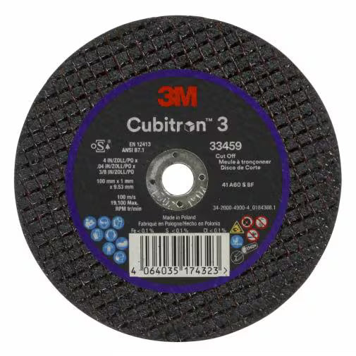3M 33459 Cubitron II Cut-Off Wheel 4 in x 0.04 in x 3/8 in