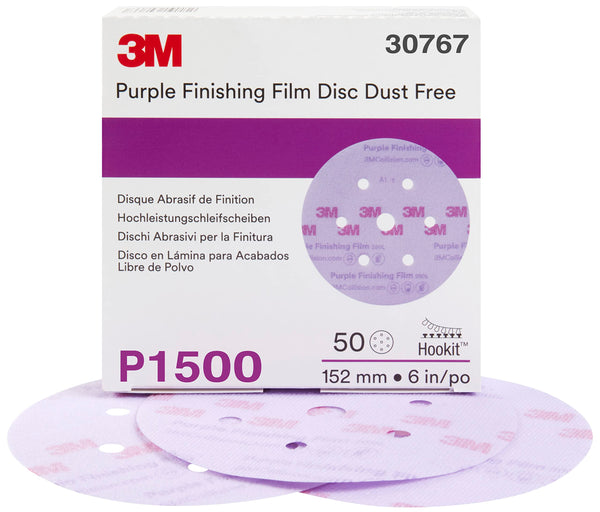3M 30767 1500 Grit Hookit Purple Film Sanding Disc 6 in